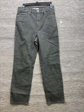 Lands' End Straight Ankle Jeans Womens 8 Olive Green High-Rise Denim Stretch NEW